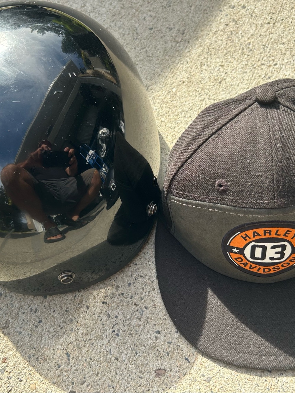 Harley-Davidson Men's Black/Gray 03 Patch Cap and Black 1/2 Helmet Combo